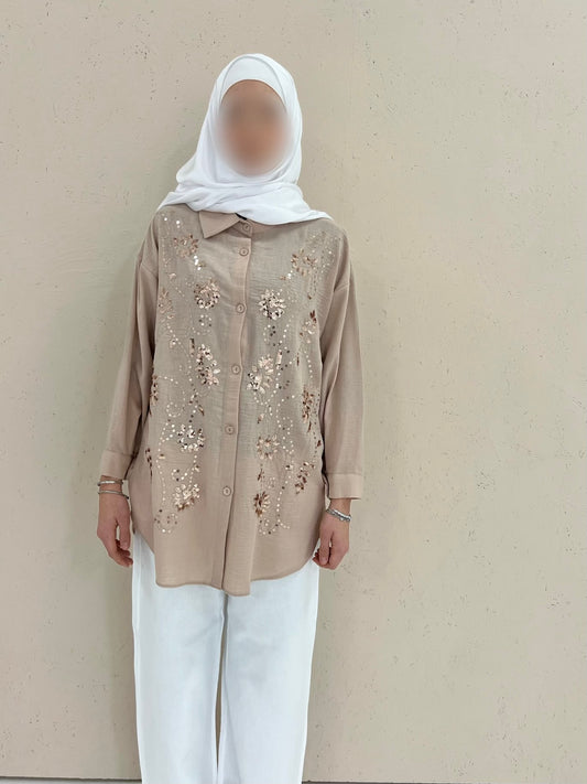 Besticktes Hemd Beige